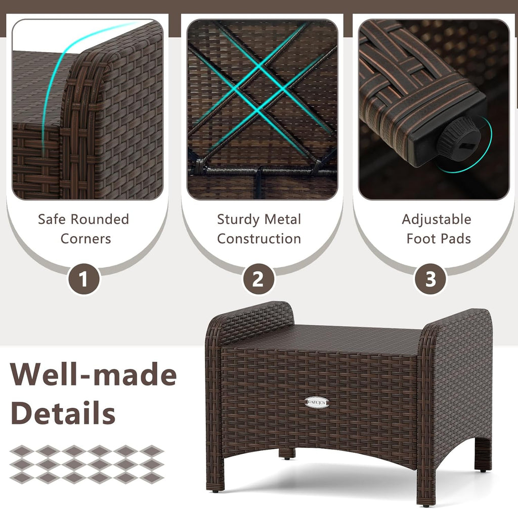 Tangkula 2 Pieces Outdoor Patio PE Wicker Ottomans with Removable Cushions, Outdoor Furniture for Additional Seating, Footrest and Side Table, Outdoor Footstools for Porch, Garden and Backyard