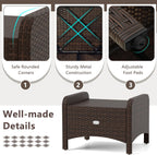 Tangkula 2 Pieces Outdoor Patio PE Wicker Ottomans with Removable Cushions, Outdoor Furniture for Additional Seating, Footrest and Side Table, Outdoor Footstools for Porch, Garden and Backyard