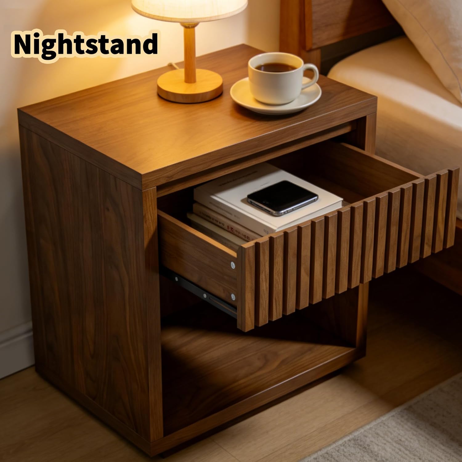 Record Player Stand, Vinyl Record Player Stand Holds Up to 170 Albums with Drawer and Storage Shelf, Turntable Stand for Living Room, Walnut
