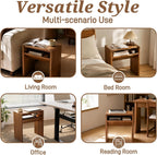 Solid Wood C Shaped End Table for Couch, No Assembly Required Sofa Side Table with Storage Shelf, Small Snack Table Slide Under Couch, Narrow Nightstand for Living Room, Bedroom & Small Spaces