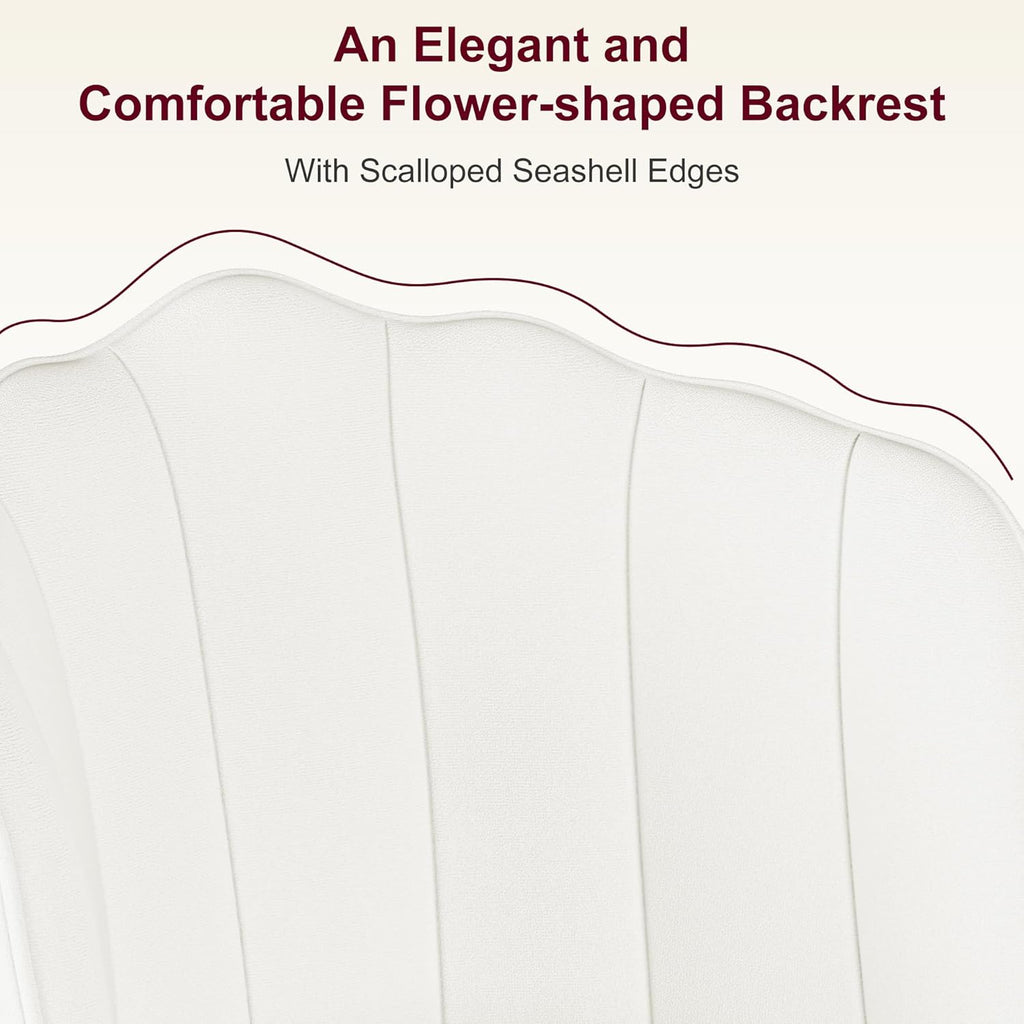 VECELO Velvet Dining Chairs Set of 2, Modern Upholstered Kitchen Chairs with Thick Cushions, Curved Padded Backrest and Metal Legs, for Kitchen, Dining Room, Living Room, White