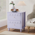 Purple Nightstand Side End Table with 2 Drawers, Modern Night Stand with Petal Pattern for Bedroom, Scalloped Bedside Night Tables with Solid Wood Legs