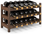 Giantex Bamboo Wine Rack, 3-Tier 18 Bottle Wine Storage Cabinet Shelf, Small Bottle Organizer Freestanding Counter, Countertop Wine Rack for Kitchen, Bar, Pantry & Wine Cellar, Coffee