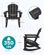 SERWALL Outdoor Adirondack Rocking Chairs Set of 2 with Pillows(500 PP Cotton Filling), All-Weather HDPE Adirondack Rocker Chair, Front Porch Rocker Chairs for Patio Lawn Porch Deck, Black