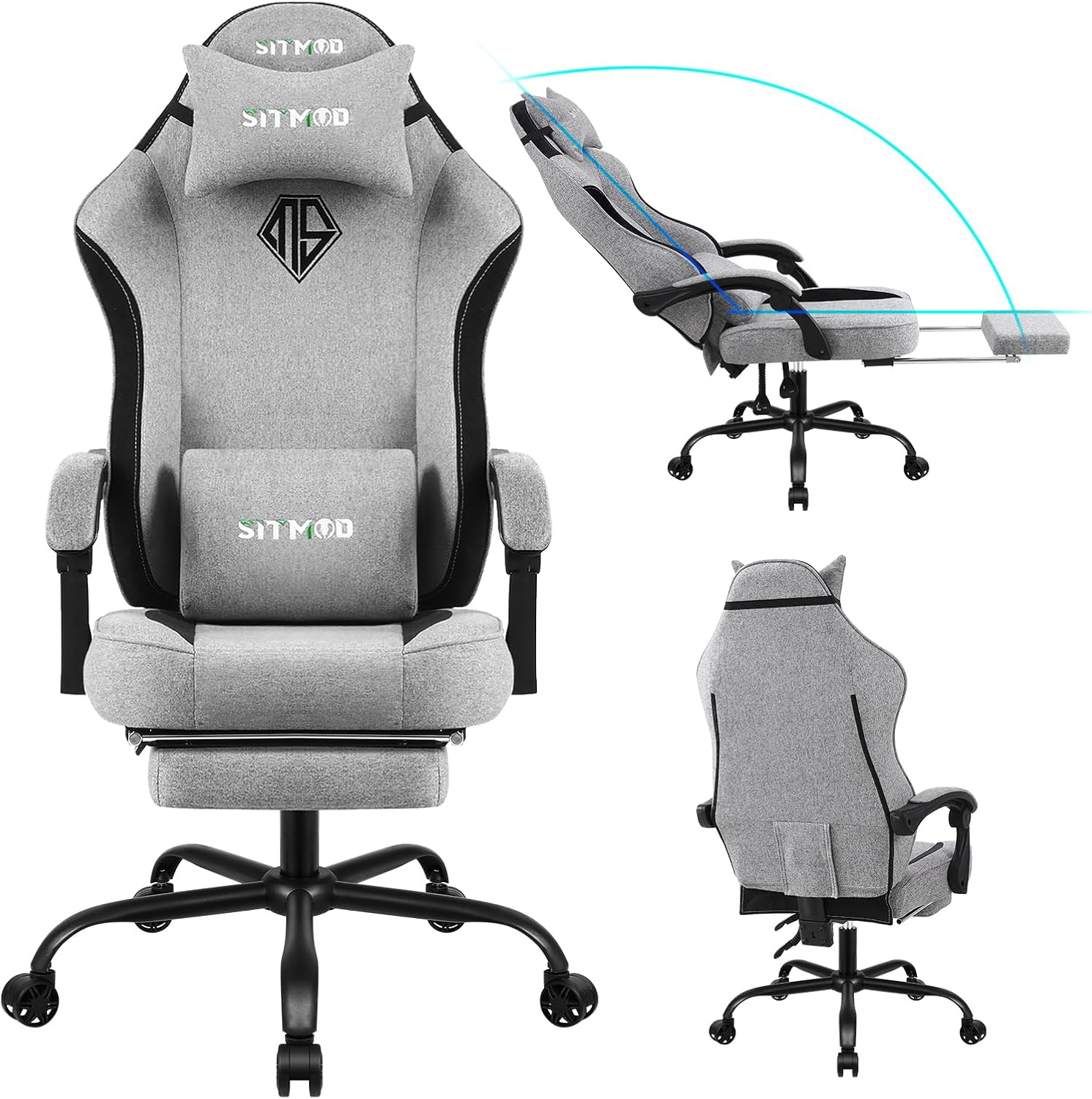Gaming Chair, Computer Office Chair with Foot Rest, Ergonomic Fabric Desk Chair with Adjustable Lumbar Support & Headrest, Comfortable PC Reclining Gaming Chairs for Adults, Silla Gamer 350lbs