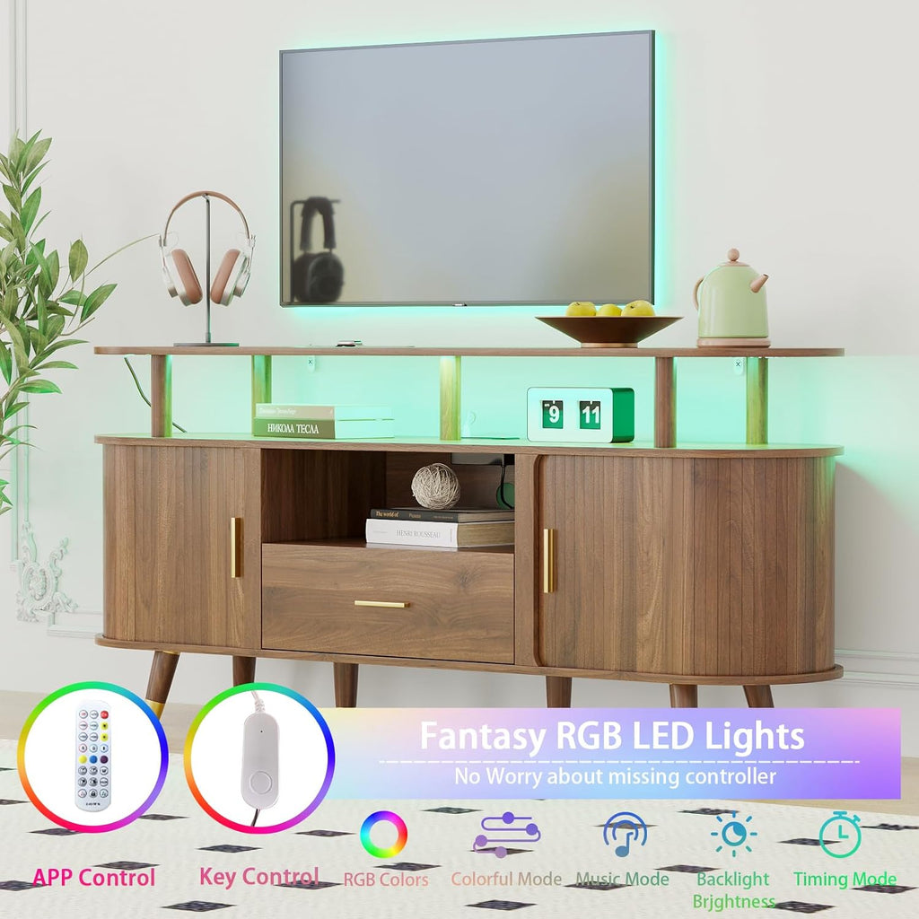 LED TV Stand and Coffee Table Set of 2, Lift Top Coffee Table with Storage, TV Console Table with Power Outlet Living Room Table Sets for Living Room, Bedroom, Home Office, Walnut