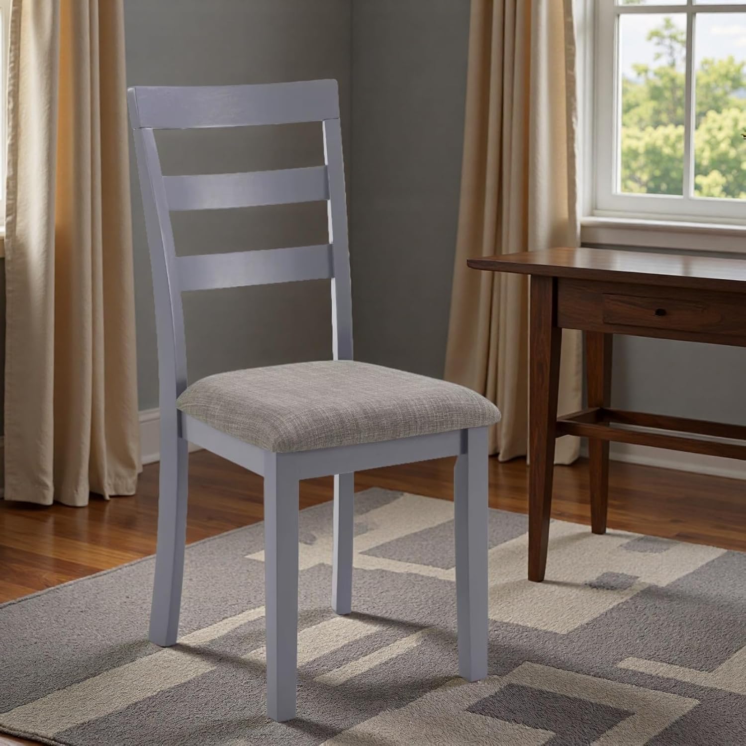 Dining Chairs Set of 2, Wooden Upholstered Kitchen Chairs with Solid Wood Legs & High Ladder Back, 275lbs Capacity, Comfortable Farmhouse Style Kitchen Chairs for Dining Room, Dark Brown