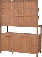 Outdoor Potting Bench Table with Hutch, 50.2" Solid Fir Wood Garden Workstation, Large Countertop, 2 Shelves, 2 Cabinets, for Gardening (Natural6, 50.2")