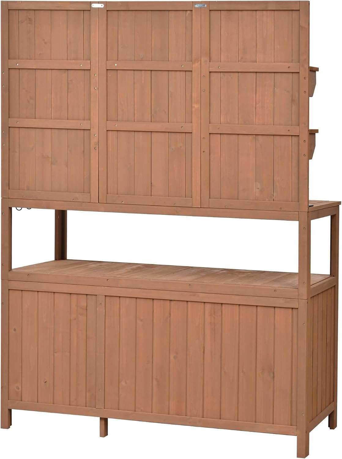 Outdoor Potting Bench Table with Hutch, 50.2" Solid Fir Wood Garden Workstation, Large Countertop, 2 Shelves, 2 Cabinets, for Gardening (Natural6, 50.2")
