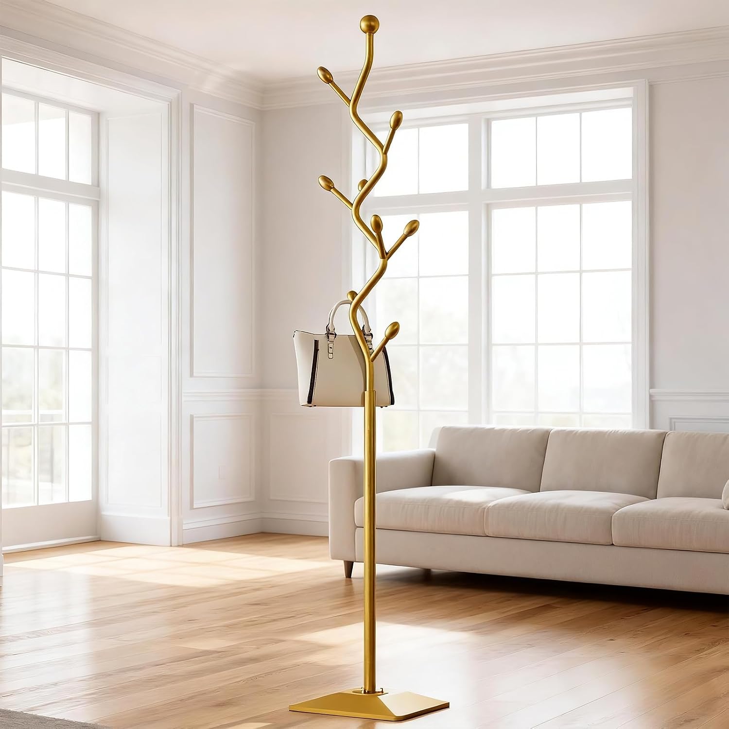 Gold coat rack,Coat Tree Freestanding heavy duty with 8 Hooks and Sturdy Metal Base for Coat Hats Purses,Tree-shaped Coat Stand for Entryway,Bedroom