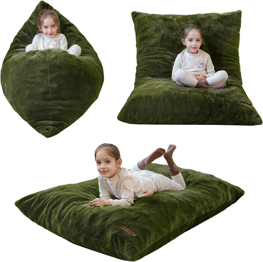 MAXYOYO 3 in 1 Kids Bean Bag Chair, Child Floor Sofa for Gaming, Reading, Faux Fur Floor Couch with High-Density Foam Filling for Living Room Bedroom
