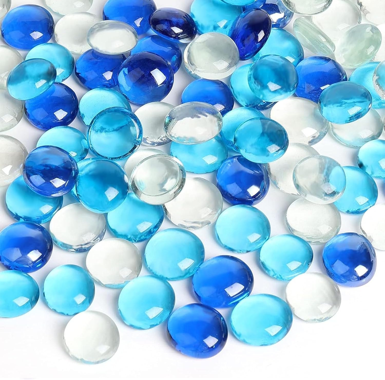 FUTUREPLUSX 1 pounds, Flat Glass Marbles, Blue Mixed Gemstone Vase Fillers Beads Decorative Glass Pebbles Floral Fish Tank Rocks for Vases Table Scatter Aquarium Decor