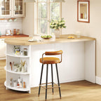 HSH 63” Large Kitchen Island with Storage & Seating, Modern Counter Height Island Table with 2 Drawers & Cabinets, 3 Oval Open Shelves, Stationary Island Prep Table for Kitchen Dining Room, Light Oak