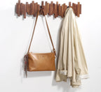 Wooden Coat Rack Wall Mounted Sticks Multi Rack Solid Handmade Natural Walnut Wood Artwork with 5 Flip-Down Unique Modern Hooks for Coats Bag Hat Umbrella