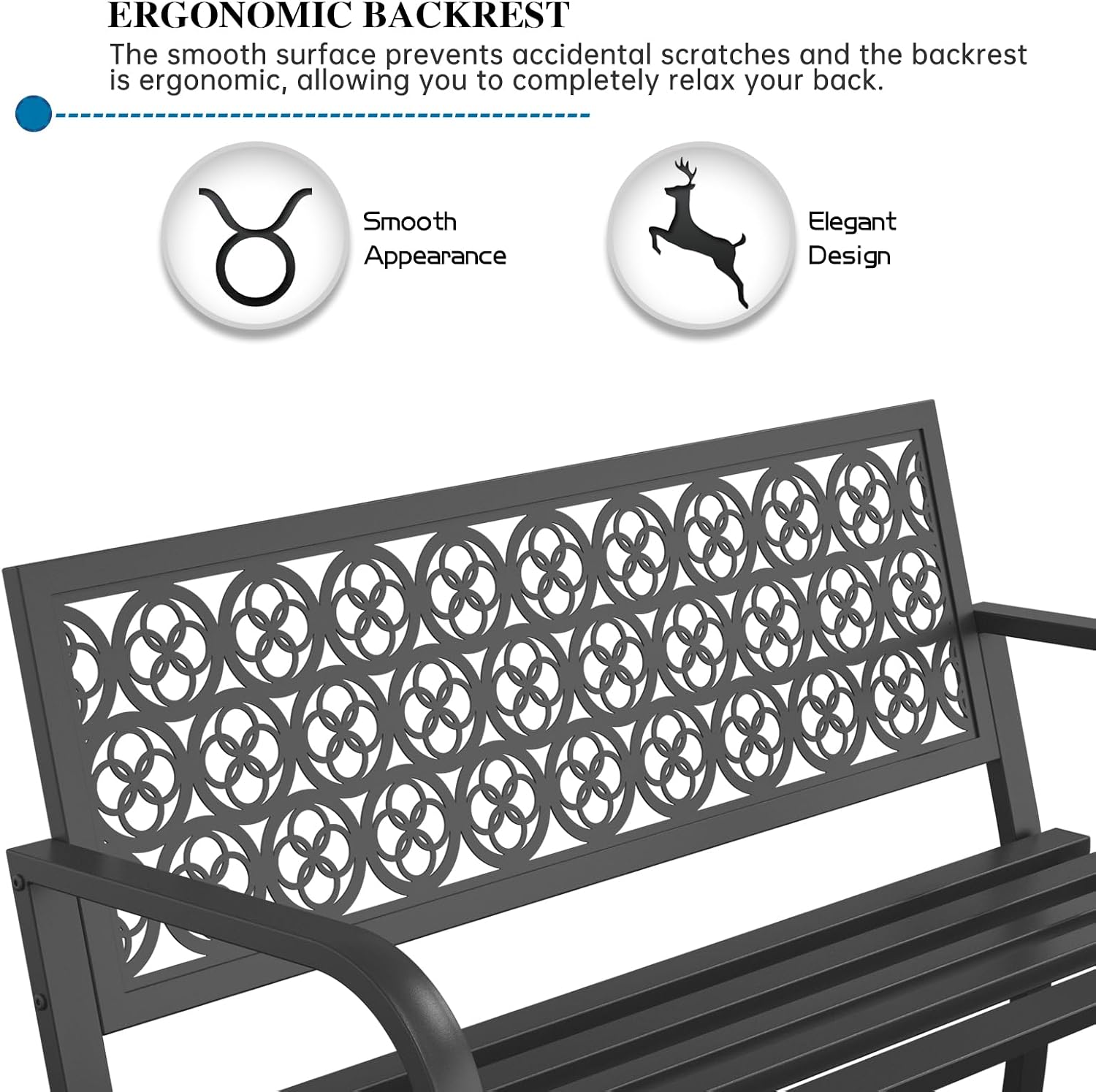 On Shine Outdoor Garden Bench Cast Iron Steel Outdoor Bench Clearance Weatherproof Metal Park Bench for Porch, Yard, Lawn, Deck (Four-Leaf Clover)