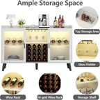 Auromie Wine Bar Cabinet with Led Light, Home Coffee Cabinet with Wine and Glass Rack, Kitchen Buffet Sideboard with Storage Shelves, Freestanding Liquor Cabinet for Living Room, Dining Room (White)