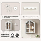 FIMELLO 47.2’’W Wave Design Arched Wall Cabinet, Bathroom Cabinet with Glass Doors Adjustable Shelf, Above Toilet Cabinet, Kitchen Wall Cabinet, Wall Bookshelf, White Grain