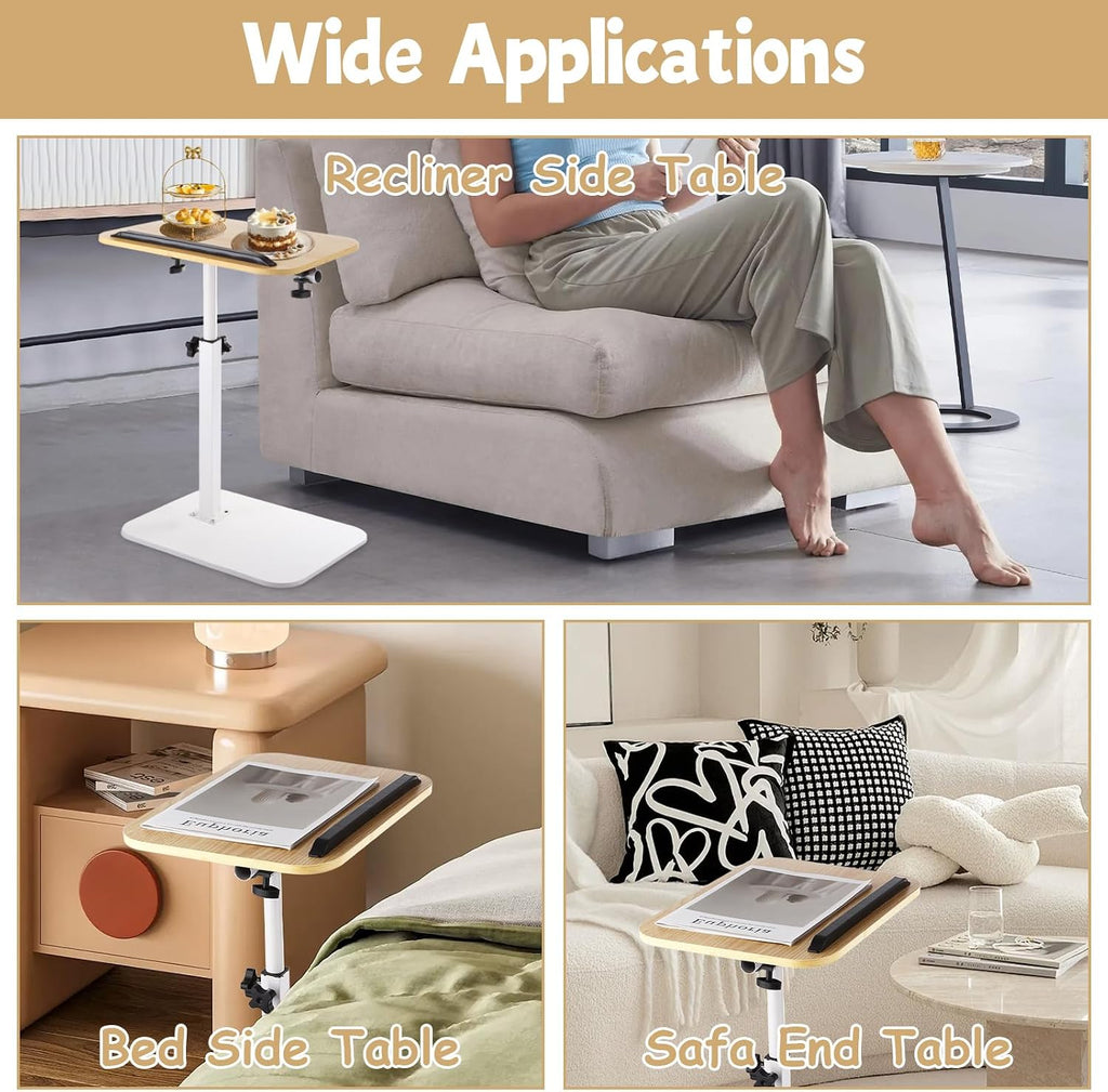 YAYODS Small TV Table Tray Adjustable Height C Table End Table, 360° Swivel Sofa Tray Side Table for Couch, Small Spaces, Living Room and Bedroom (White)