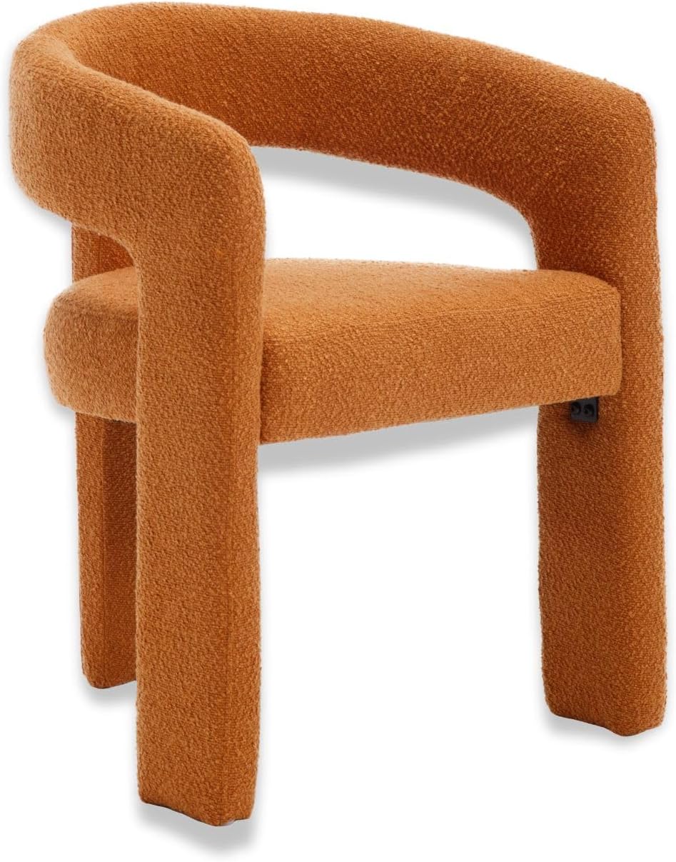 Modern Sherpa Barrel Dining Chair, Upholstered Accent Chair with Curved Back Comfy Side Chair Lounge Armchair for Kitchen Dining Room Living Room Reception, Terracotta