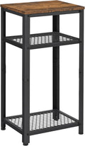 VASAGLE 3-Tier Tall Side Table, Small Telephone End Table Stand with 2 Mesh Storage Shelves for Office, Bedroom, Living Room, Kitchen Cart, Rustic Brown and Ink Black