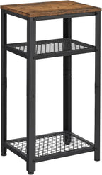 VASAGLE 3-Tier Tall Side Table, Small Telephone End Table Stand with 2 Mesh Storage Shelves for Office, Bedroom, Living Room, Kitchen Cart, Rustic Brown and Ink Black