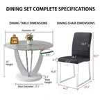 Modern 5 Piece Round Dining Table Set for 4, 47.2" Gray Faux Marble Kitchen Table with Black Upholstered PU Leather Chairs, Dining Room Furniture Set for Apartment, Breakfast Nook, Small Space