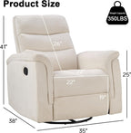 INZOY Swivel Rocker Recliner, Nursery Glider Chair, Manual Chairs Swivel Glider Recliners with Soft Backrest, Fabric Manual Reclining Sofa for Living Room Bedroom Apartment, Beige