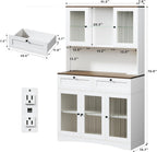 HUAHUU 71" Kitchen Pantry Cabinet with Lights & Acrylic Doors, Pantry Storage Cabinet with Microwave Stand, Kitchen Hutch Food Cabinets with Charging Station, Adjustable Shelves, White