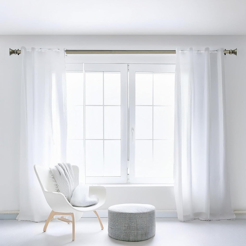 Deco Window Curtain Rods for Windows 44 – 120 Inch, 1 Inch Heavy Duty Extendable Metal Drapery Rod, Adjustable Curtain Rod with Decorative Egyptian Finials for Living Room Bedroom, Antique Brass