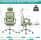 DUMOS Office Desk Chair with Footrest Ergonomic Gaming Chair for Adults Computer Mesh, Lumbar Support,Swivel Reclining with Headrest, Comfy Armrest for Home, Office, Work, Study, Light Green