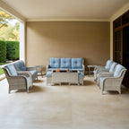 Outdoor Furniture Set: 11 PCS Patio Furniture Set with Outdoor Swivel Rocker Patio Chairs, Light Beige/Light Blue