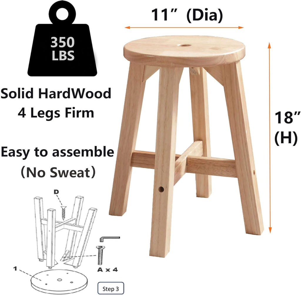 Lestar H18 Wooden Stool, Solid Wood Round Stools