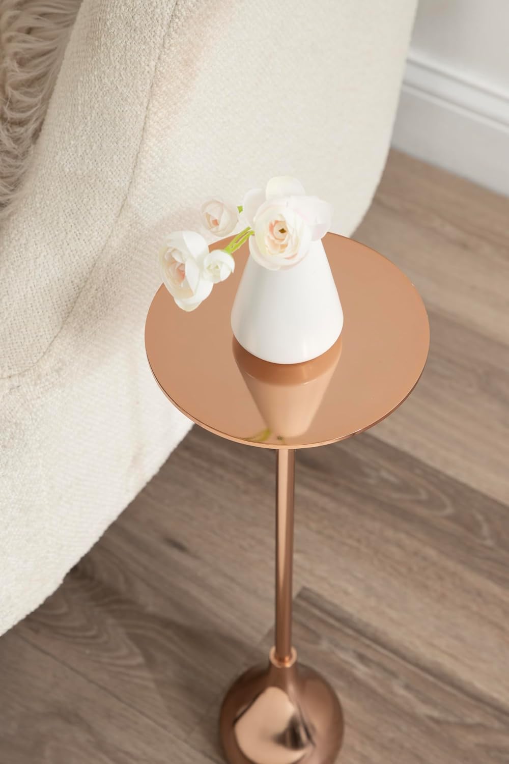 Kate and Laurel Hersi Decorative Modern Pedestal Drink Table, 7 x 7 x 20, Rose Gold, Cast Aluminum Mini Table with Teardrop Base for Use as Small Plant Stand or Living Room Martini Table