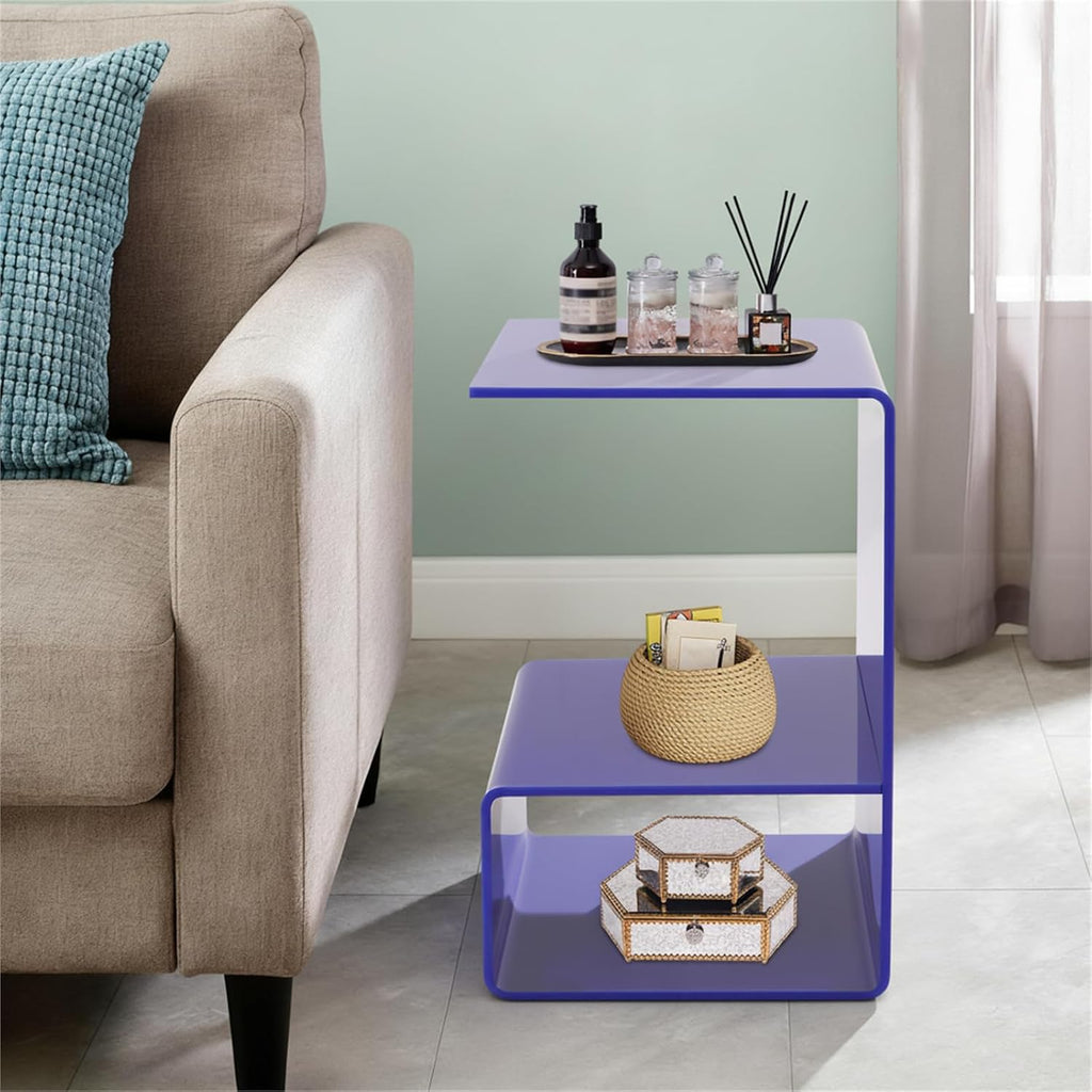 3-Tier Acrylic End Table, Sofa Side Couch Table Coffee Table, Small Space Organizer Nightstand Bed Side Table, for Home Bedroom Bathroom Living Room Office Coffee Shop (Blue)