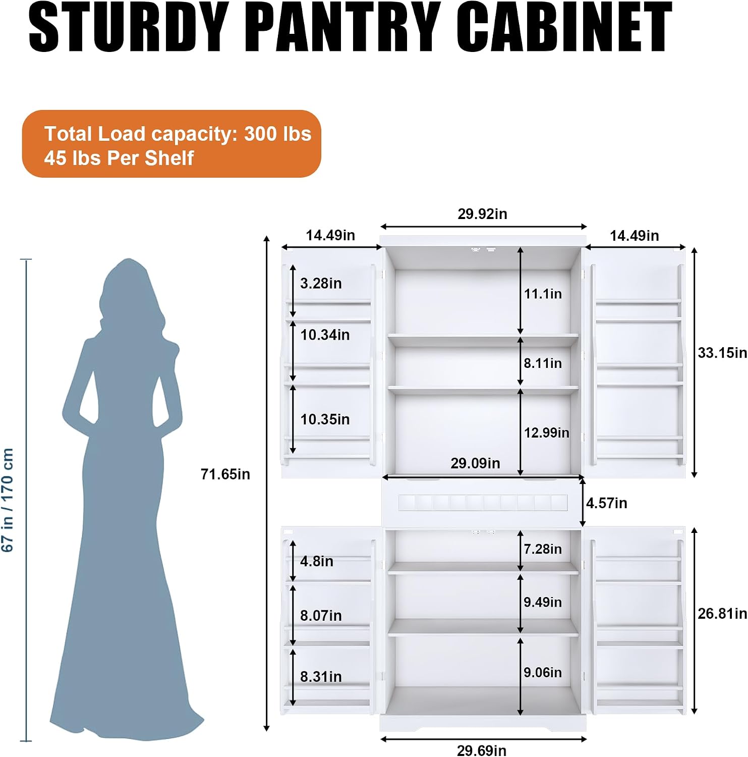 Spaco 71.65" Kitchen Pantry Cabinet,Freestanding Food Storage Cabinet with Drawer,2 Cabinets & 12 Door Shelves,Versatile Buffet Sideboard for Kitchen,Living Room.