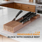 TIOPGHAD Small-Bamboo-Silverware-Drawer-Organizer, Expandable Utensil Kitchen Cutlery Tray Flatware Organization Wood Tableware Dividers Storage (with Removable Knife Block)(Brown)