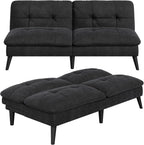 Vongrasig Futon Sofa Bed Velvet Futon Couch with Adjustable Backrest, Small Convertible Folding Sleeper Sofa Bed, Modern Loveseat for Living Room, Bedroom and Small Space, (Black)