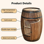 Rustic Wooden Wine Barrel Table - 2-Tier Display Cabinet with Door, Stylish Accent Piece for Home Bars, Breweries, Living Room & Garden Decor(40cm/15.7in)