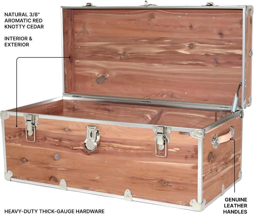 Rhino Trunk & Case Knotty Cedar Chest – Large Storage Box, Coffee Table, End of Bed Trunk or Entryway Storage Bench – 32"x18"x14" USA-Made, Furniture Grade, Heirloom Aesthetic – Strong and Secure