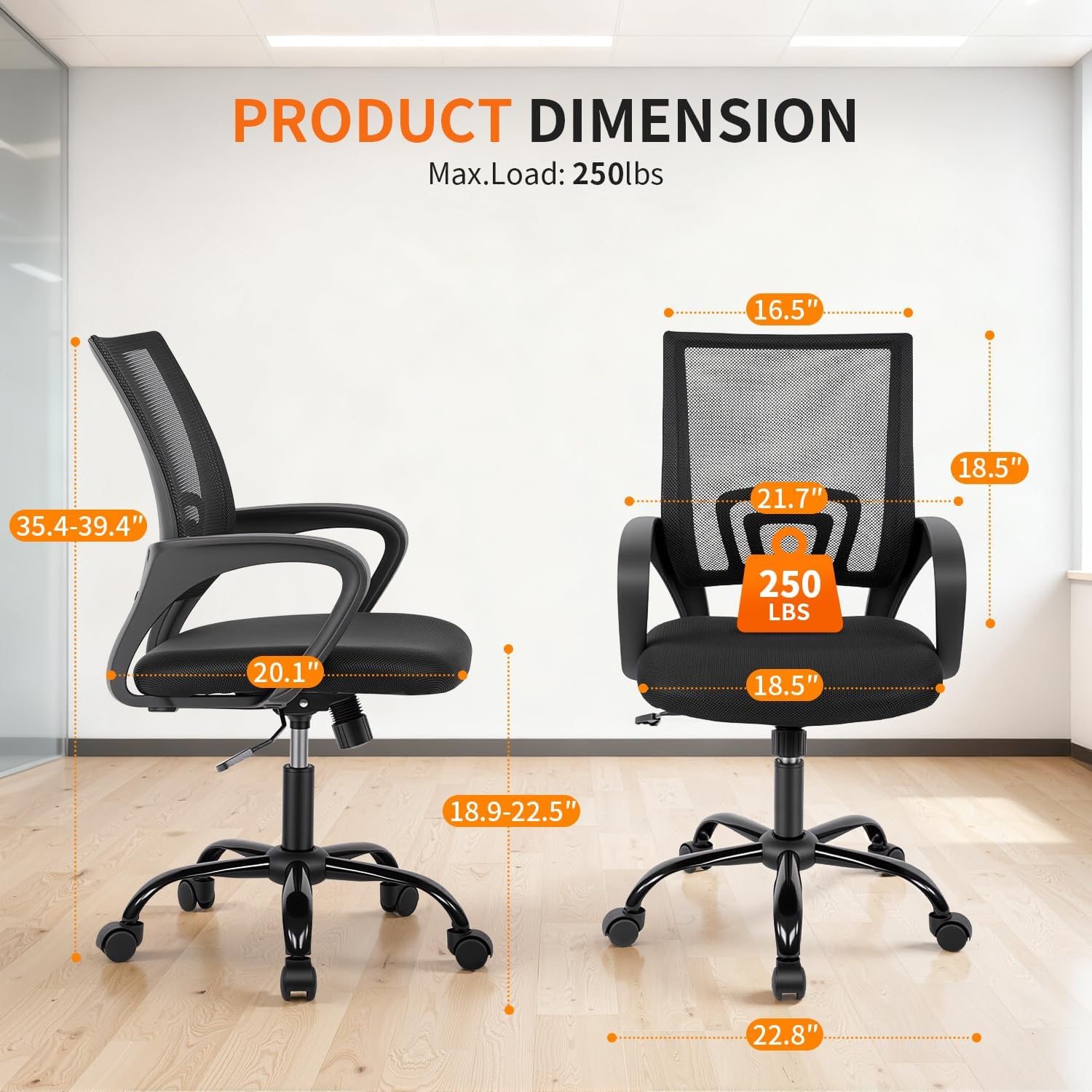 BestOffice Office Chair Ergonomic Cheap Desk Chair Mesh Computer Chair Lumbar Support Modern Executive Adjustable Stool Rolling Swivel Chair for Back Pain (Black)