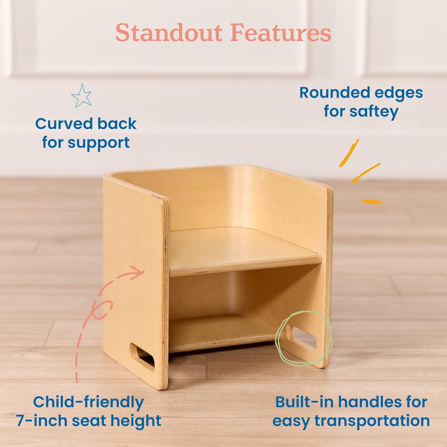 ECR4Kids Bentwood Multipurpose Toddler Cube Chair, Montessori Furniture, Natural