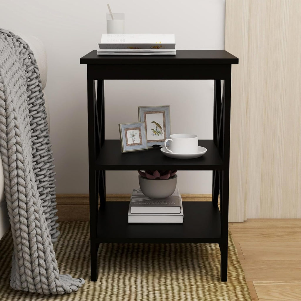 Oxford Small Side Table Black, 15.75W x15.75D x24.02 H Square End Table with UV Lacquered Surface, High-Grade E1 MDF, X-Shaped Legs for Stability, Easy Assembly for Living Room Sofa Side