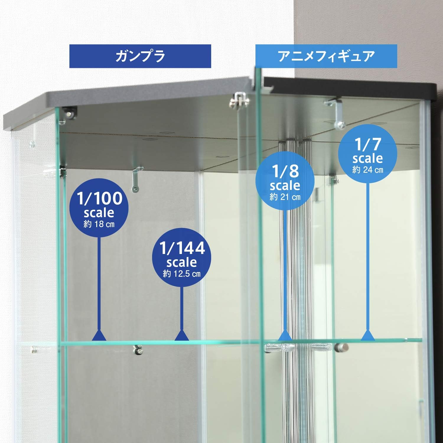 Fuji Boeki 99481 Collection Case, Figure Case, 3 Tiers, Width 21.7 x Depth 17.1 x Height 33.9 inches (55 x 43.5 x 86 cm), Black, Corner Type, Rear Mirror, Assembly Required
