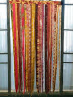 ETHINUMATIC®️ Recycled Silk Sari Ribbon Door Curtain, Bohemian Boho Room Divider, Rod Pocket, Handmade, 80x48 Inch (Yellow)