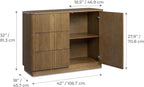 Teamson Home 42'' W Scandinavian Style Sideboard with 3 Drawer 1 Door and Adjustable Shelf, Solid Wood Frame, Push to Open and Acacia Veneer Living Room Storage Furniture in Greige