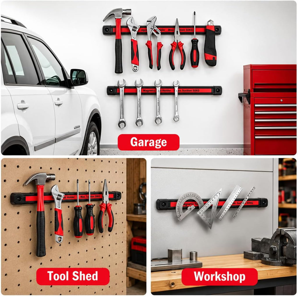 HOMEBEST Double Sided Magnetic Tool Holder, 12 Inch Magnetic Tool Bar 2 Pack, 110LB/50KG Max Magnetic Suction, Heavy Duty Garage Tool Organizer for Workshop, Tool Chest, Shed, Jobsite
