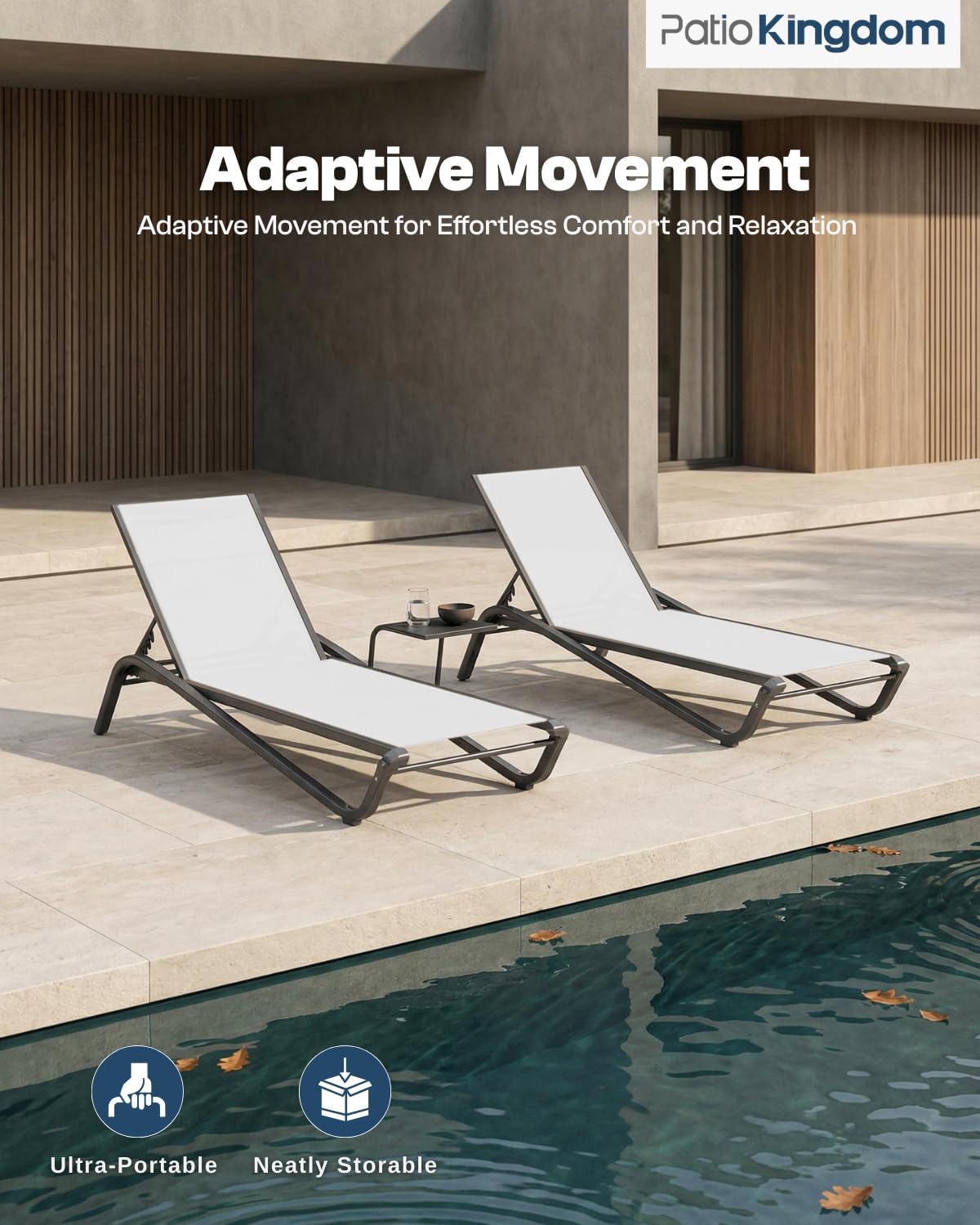 Patio Chaise Lounge Chairs Set of 6, All-Weather Aluminum Pool Loungers for Outside, 5-Position Adjustable Sunbathing Chairs for Tanning, Stackable for Backyard, Poolside, White
