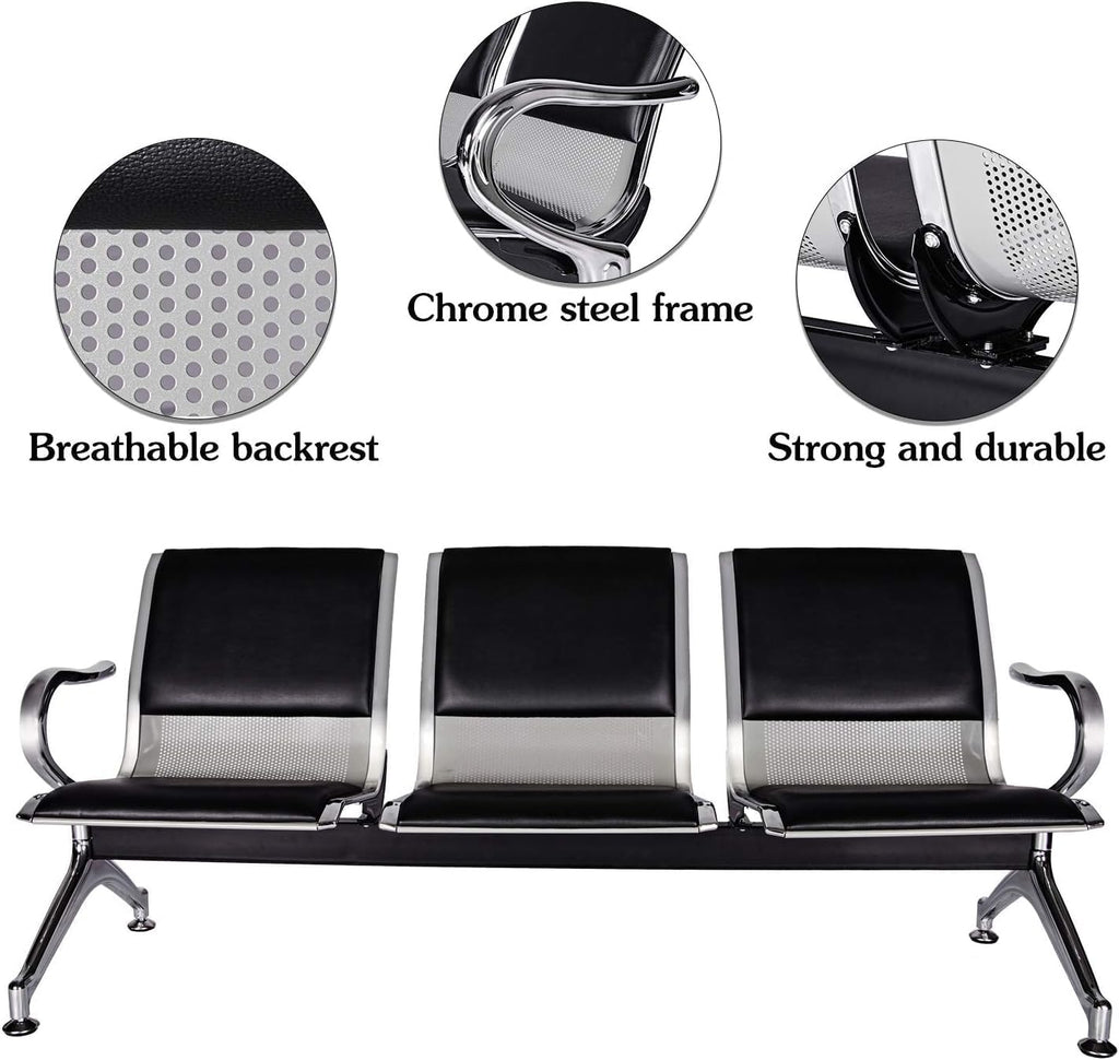 Kinsuite Set of 4 Waiting Room Reception Chairs with Arms 3-Seat Office Guest Chairs & Reception Chairs Bench PU Leather for Airport Office Bank Hospital Seat