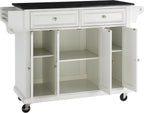 Crosley Furniture Full Size Granite Top Rolling Kitchen Island Storage Cart, Microwave Stand, Spice Rack, White