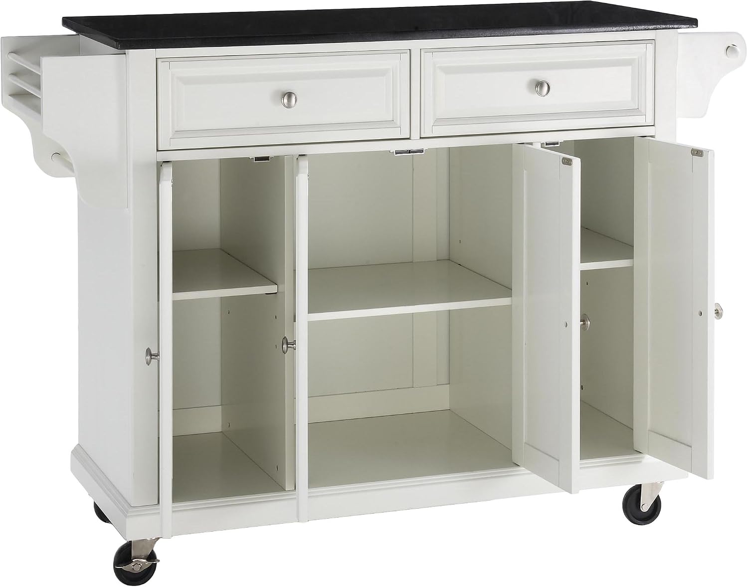 Crosley Furniture Full Size Granite Top Rolling Kitchen Island Storage Cart, Microwave Stand, Spice Rack, White
